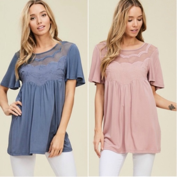 Tops - Lace Detail Short Sleeve Top